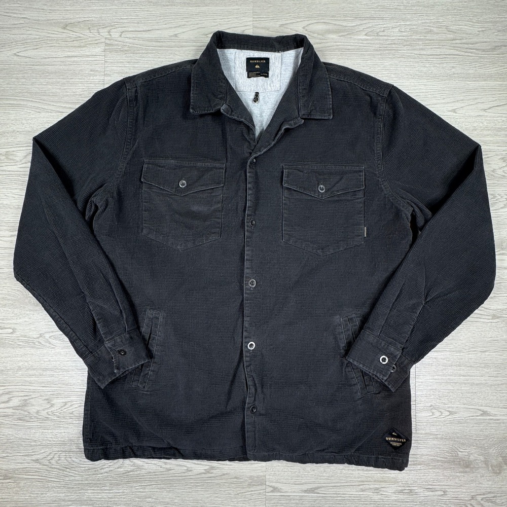 Quiksilver Men's Shirt Jacket Corduroy Lined Black XL Long Sleeve Shacket